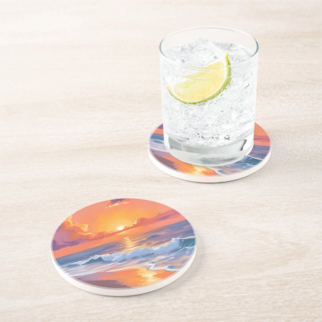 Porta-copos Golden Hour Orange Sunset Beach Ocean Painting (Lateral)