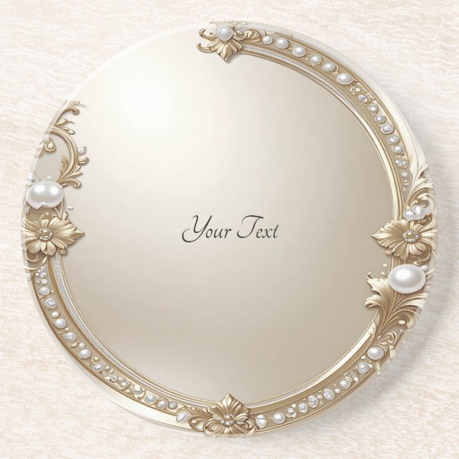 Porta-copos Golden Ornate Frame with Pearls Sandstone Coaster (Frente)