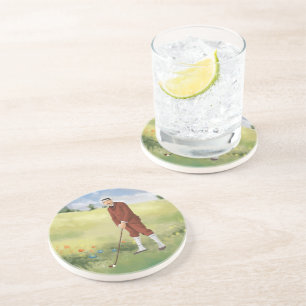 Porta-copos Golfista de vintage puxado pela mão em bruto