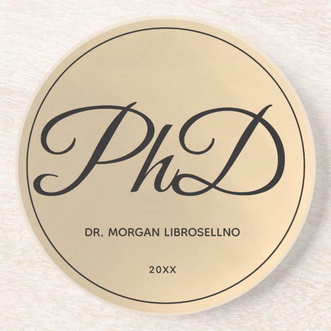 Porta-copos Graduação de PhD de Nome Elegantemente Dourado (Frente)