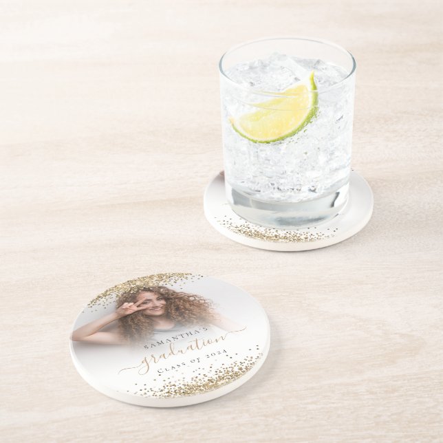 Porta-copos Graduação do Nome de Foto Glitter Dourado 2024 (Lateral)