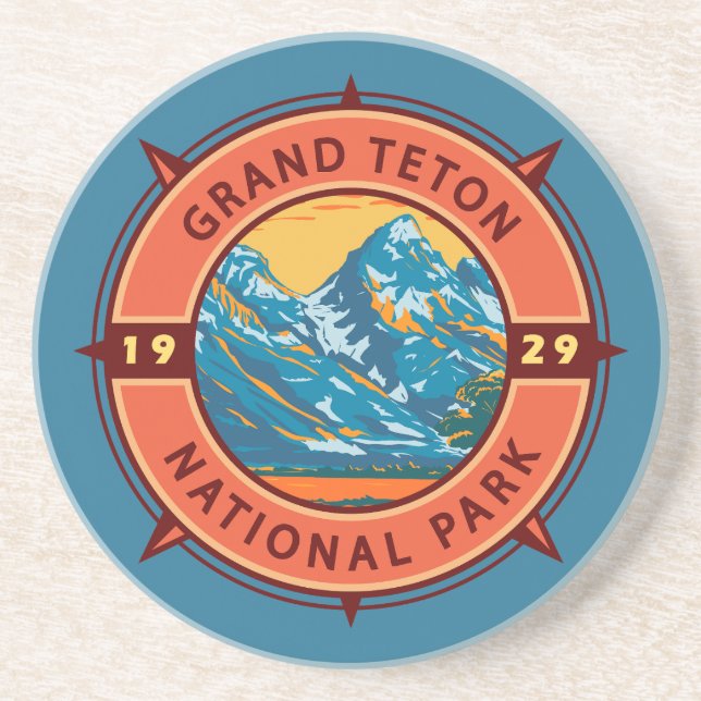 Porta-copos Grande Teton National Park Retro Compass Emblem (Frente)