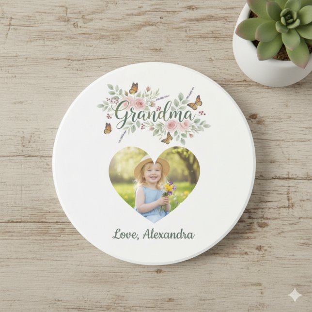 Porta-copos Grandma Gift Coaster - Floral Photo (Grandma photo drink coaster)
