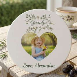 Porta-copos Grandpa Gift Coaster - Heart Photo & Eucalyptus