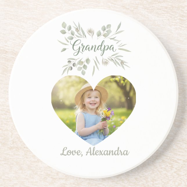 Porta-copos Grandpa Gift Coaster - Heart Photo & Eucalyptus (Frente)