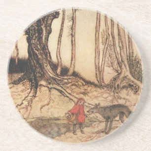 Porta-copos Gravura vintage de Chapeuzinho Vermelho e Lobo de