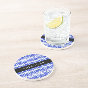 Porta-copos Grego Fret Arabesque Azul, Seu Nome, Personalize