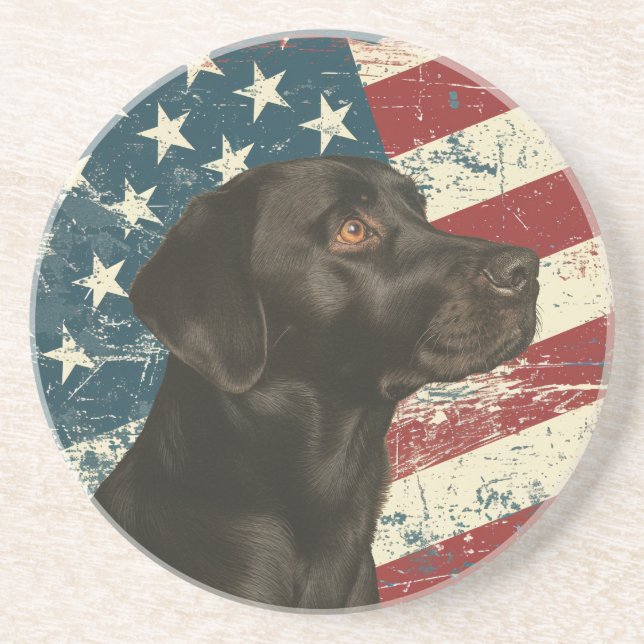 Porta-copos Grunge American Flag Black Labrador Retriever Dog (Frente)