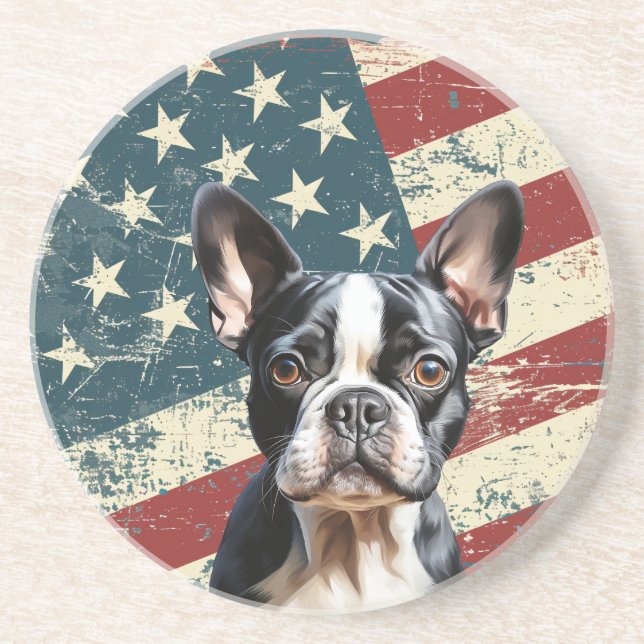 Porta-copos Grunge American Flag Boston Terrier Dog (Frente)
