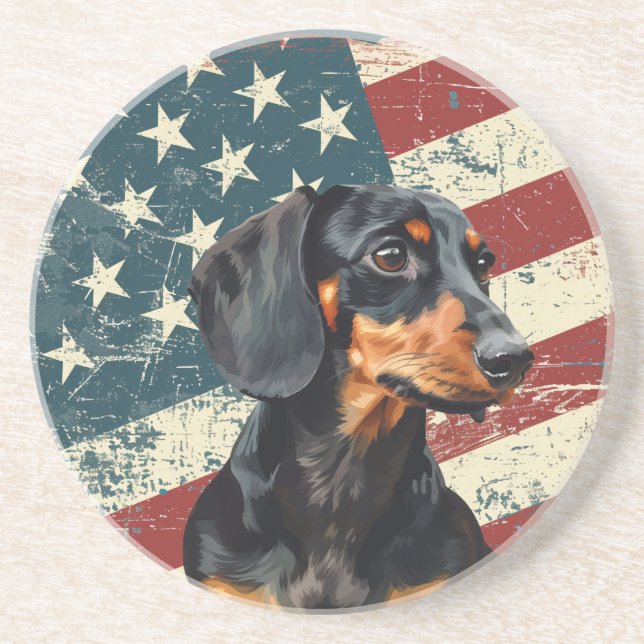 Porta-copos Grunge American Flag Dachshund Dog (Frente)
