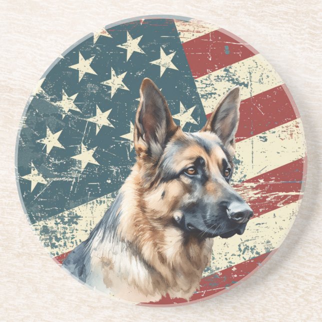Porta-copos Grunge American Flag German Shepherd Dog (Frente)