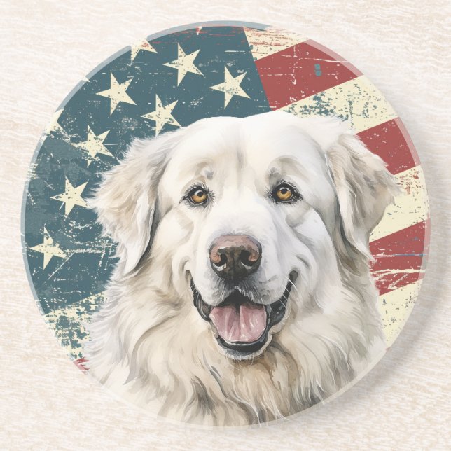 Porta-copos Grunge American Flag Great Pyrenees Dog (Frente)