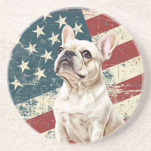 Porta-copos Grunge American Flag White French Bulldog (Frente)