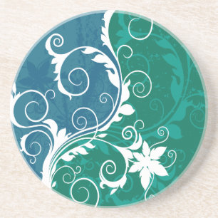 Porta-copos Grunge floral azul e verde branco