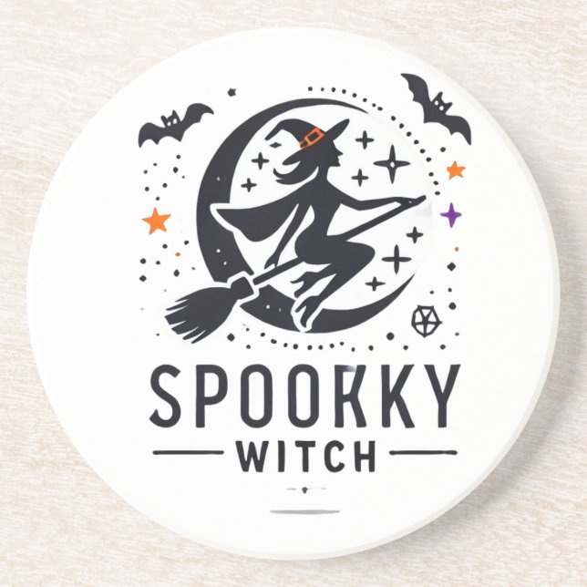 Porta-copos Halloween Spooky Witch Design - Voando na Broom (Frente)
