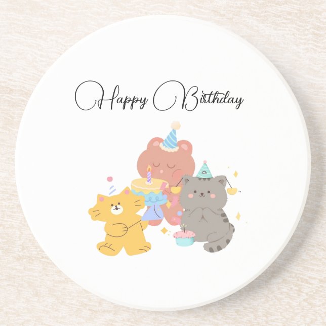 Porta-copos Happy Birthday Teddy Bear (Frente)