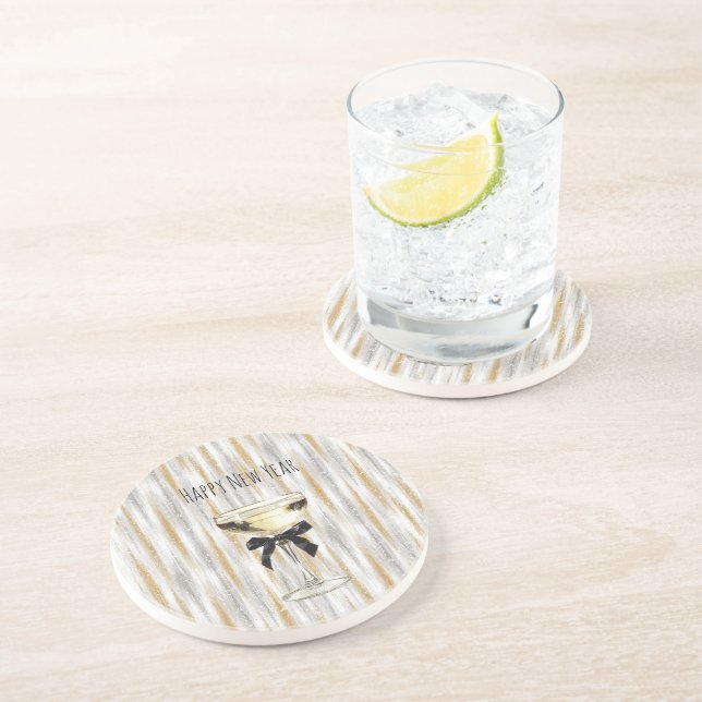 Porta-copos Happy New Year Black Bow Gold Silver Champagne (Lateral)