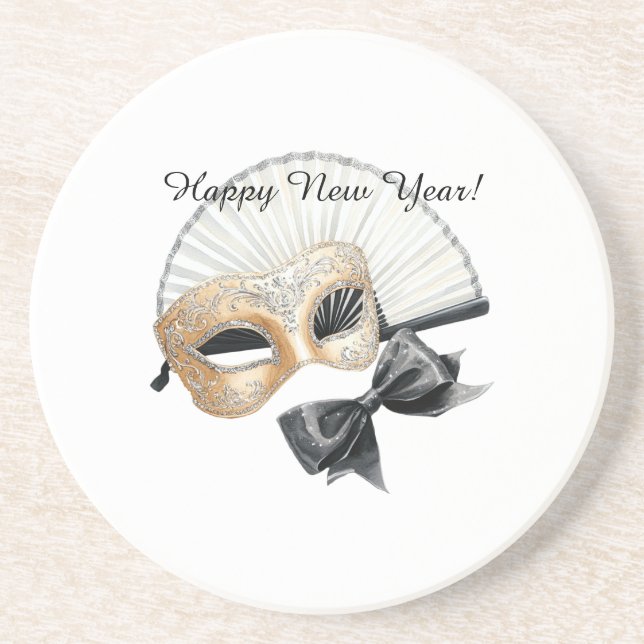 Porta-copos Happy New Year Gold Black Mask (Frente)