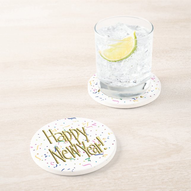 Porta-copos Happy New Year - Gold Text Confetti (Lateral)