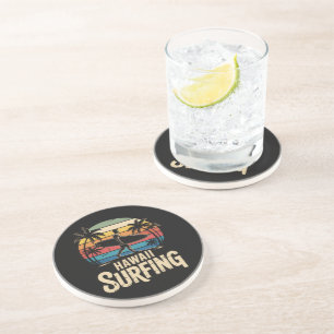 Porta-copos hawaii surf retrô - surfista de praia vintage pôr
