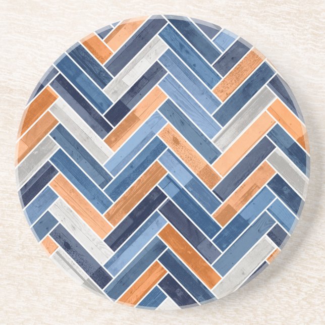 Porta-copos Herringbone Pattern in Navy Blue and Orange (Frente)