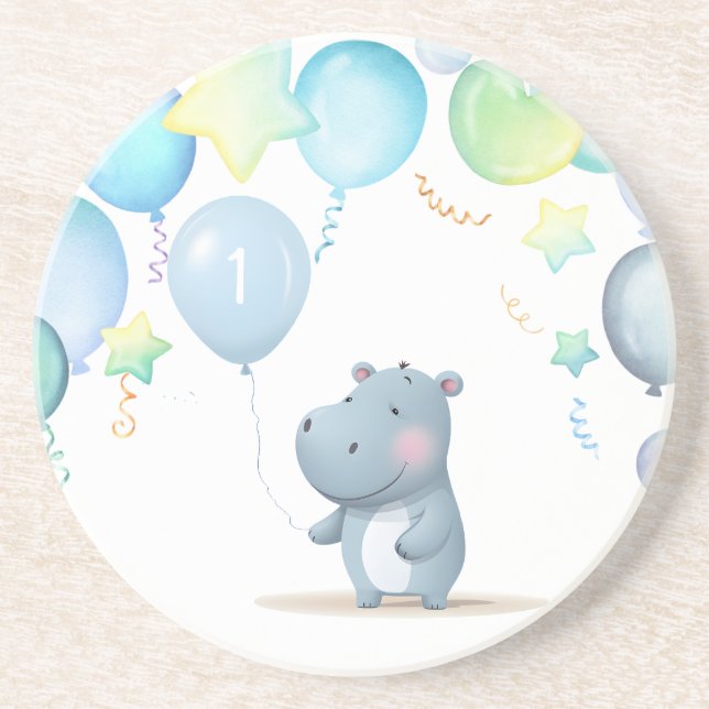 Porta-copos Hippo Birthday - azul-macio (Frente)