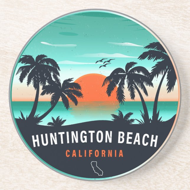 Porta-copos Huntington Beach California Retro Sunset Souvenirs (Frente)