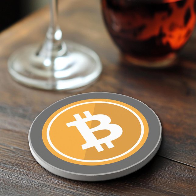 Porta-copos Ícone Bitmoney em laranja e cinza - criptomoeda (Bitcoin Coaster)