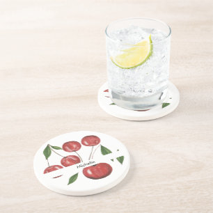 Porta-copos Ilustração de Aquarela de Cerejas Doce Monogramada