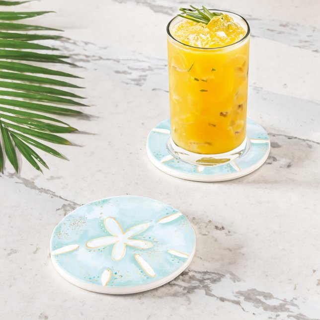 Porta-copos Ilustração de Aquarela de Seashell de Dólar de Are (Ocean Sand Dollar Seashell Watercolor Illustration Coaster)