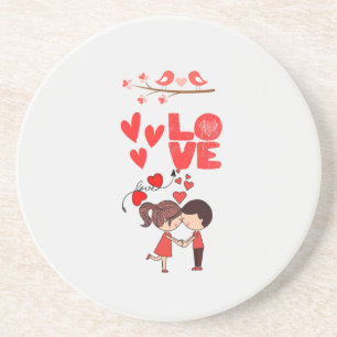 Porta-copos Ilustração de Casal de Amor Fofo com Corações
