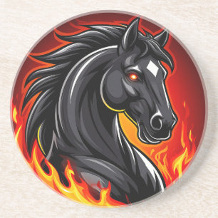 Porta-copos Ilustração de Cavalo Preto Ardente com Olhos Brilh