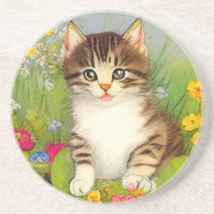 Porta-copos Ilustração de Gato de Sorriso de Vintage