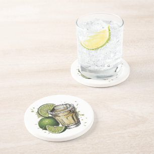 Porta-copos Ilustração de Shot de Tequila com Borda de Sal e L