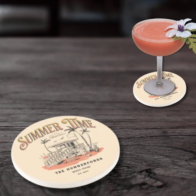 Porta-copos Ilustração do Retro Summer Time Beach Hut (Criador carregado)