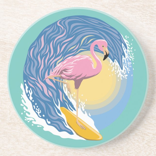 Porta-copos Ilustração Gráfica Flamingo Surfing (Frente)