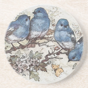 Porta-copos Ilustração vintage de pássaro azul, passarinhos fo