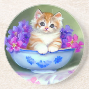 Porta-copos Ilustração Vintage Laranja e White Kitten