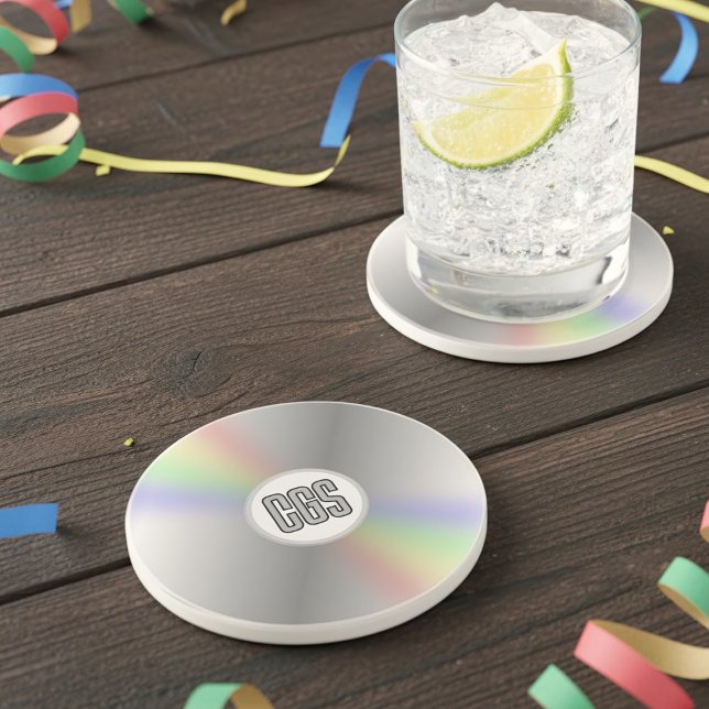Porta-copos Imaginário engraçado CD DVD Monograma Y2K Porta co (A fun retro music cd inspired coaster with space for your initials)