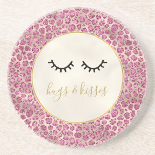 Porta-copos Impressão de Leopardo Rosa Dourada Eyelashes Preto