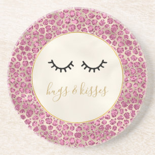 Porta-copos Impressão do Leopardo Rosa Dourado Eyelashes Pret