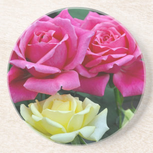Porta-copos Impressão floral de rosas cor-de-rosa e amarelos