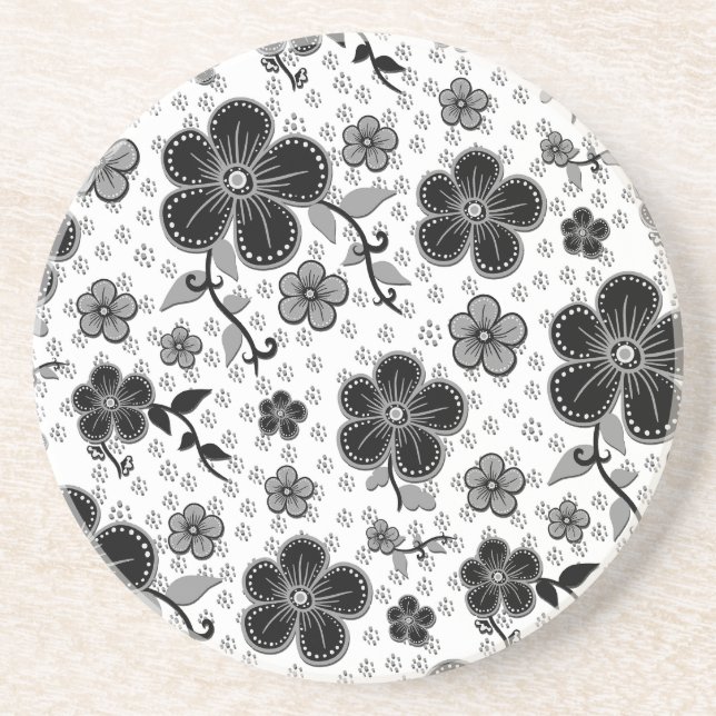 Porta-copos Impressão Floral preto-e-branco (Frente)