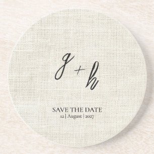 Porta-copos Iniciais de Data de Salvamento de Linen Branco Min