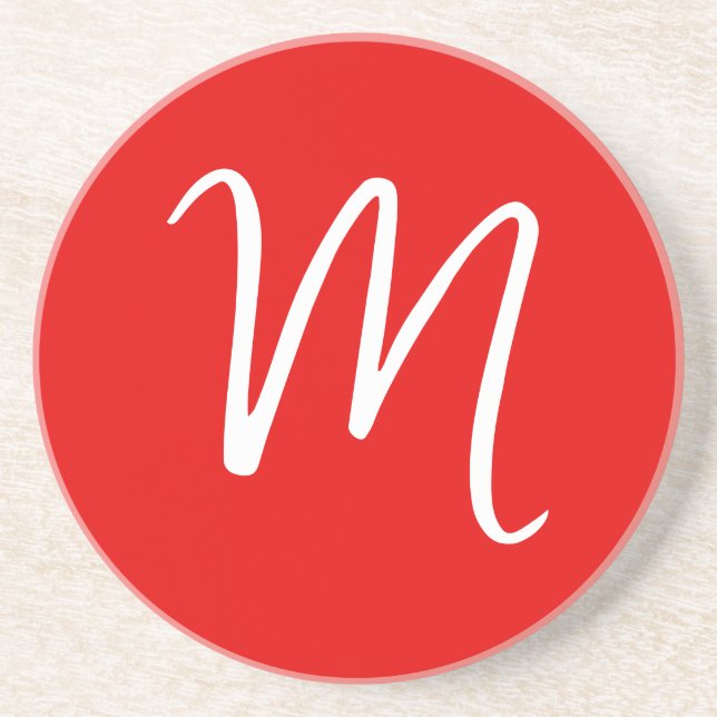 Porta-copos Initial Letter Monogram Stylish Red White (Frente)