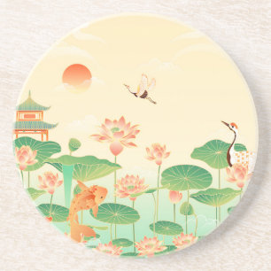 Porta-copos Jardim Japonês Lago de Koi e Nenúfares Arte