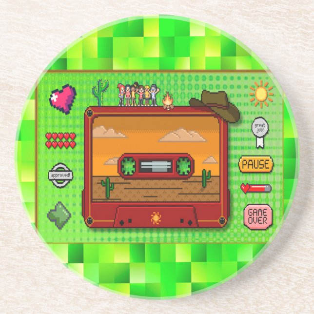 Porta-copos Jeans games pixel art. (Frente)