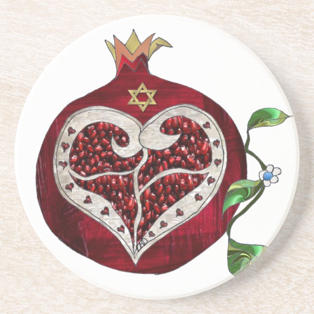 Porta-copos Judaica Pomegranate Heart Hanukkah Rosh Hashanah (Frente)