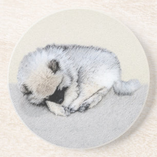 Porta-copos Keeshond Dormindo Puppy Pintura Original