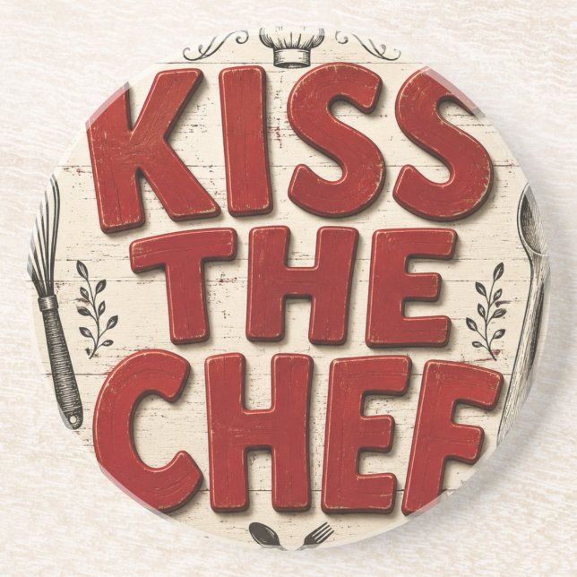 Porta-copos Kiss the Chef Rustic Farmhouse Kitchen (Frente)